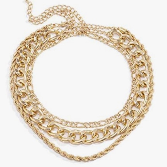 BOUTIQUE Faux Gold 3-Layer Chunky Chain Choker Necklace - 18” - Picture 2 of 3